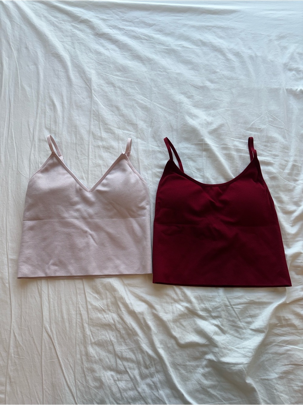 Women's V-Neck Cami Sports Bra / Tank Top - Light Pink & Burgundy